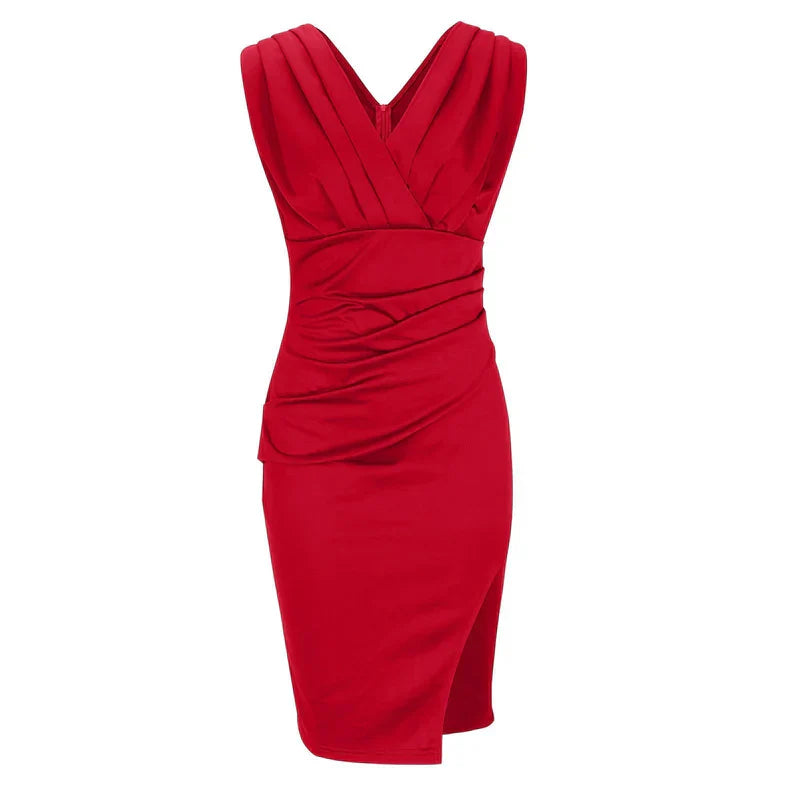 Nuala - Fitted Dress with V-Neckline and Slit