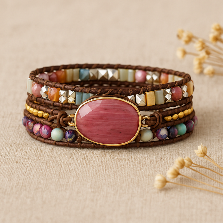 Rhodonite & Jasper Wrap Bracelet