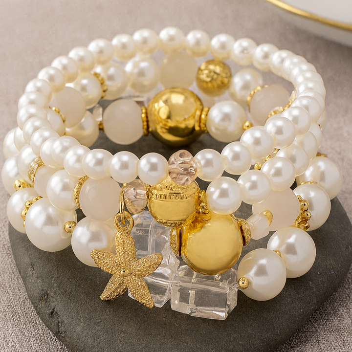 Golden Pearl Starfish Bracelet Set