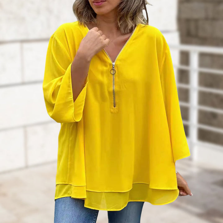 Lola - V-Neck Flowy Zipped Top