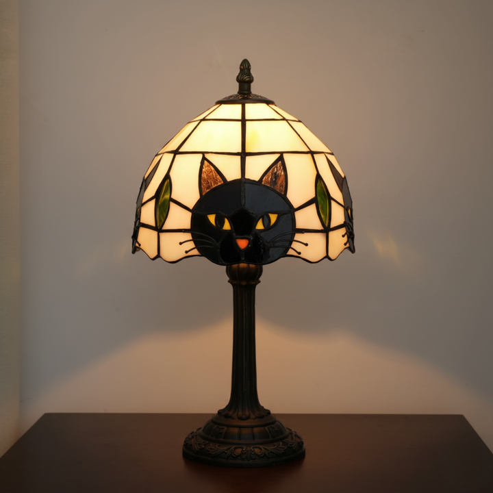 Retro Baroque Table Lamp with Black Cat