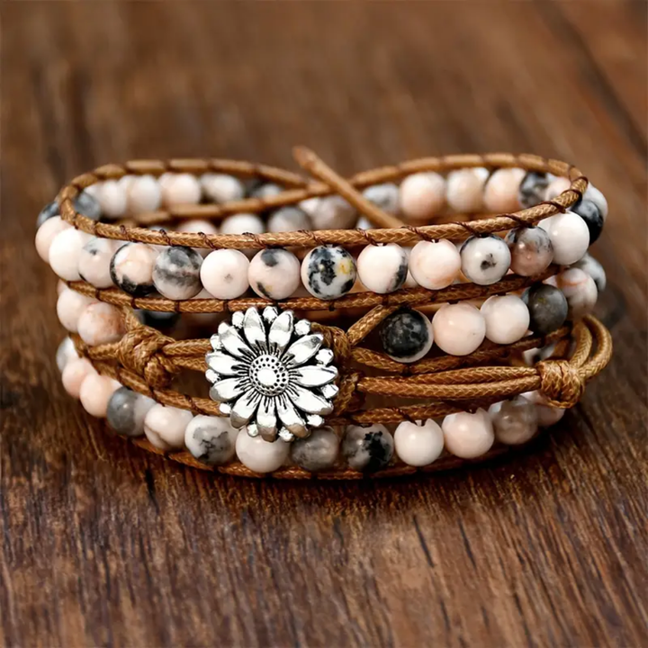Blooming Soul – Rodonite Flower Wrap Bracelet