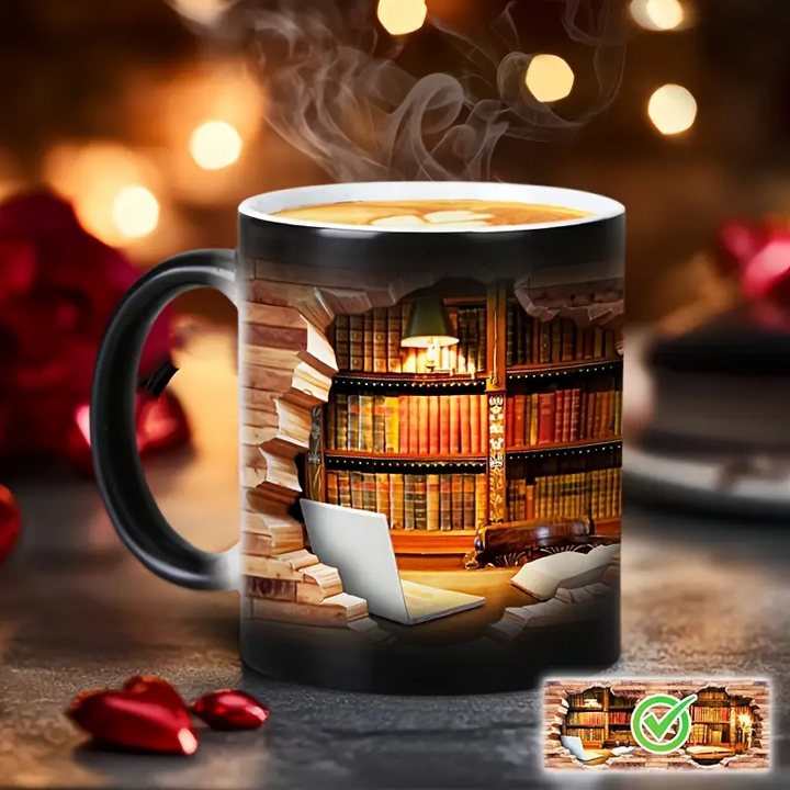 Charming Ceramic Mug with Library Heat Reveal