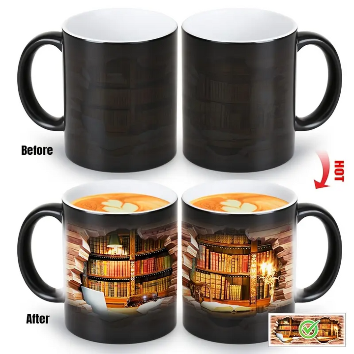 Charming Ceramic Mug with Library Heat Reveal
