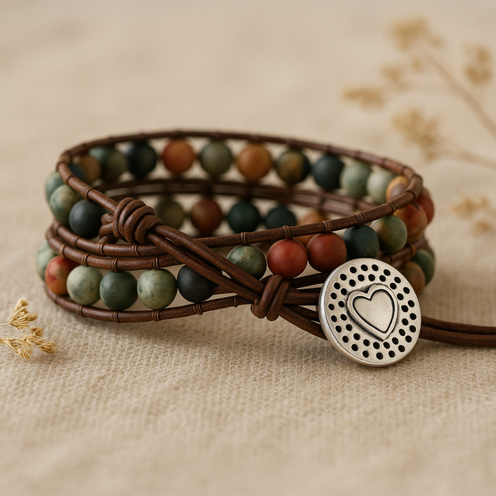 Semi-Precious Gemstones "LOVE" Leather Wrap Bracelet