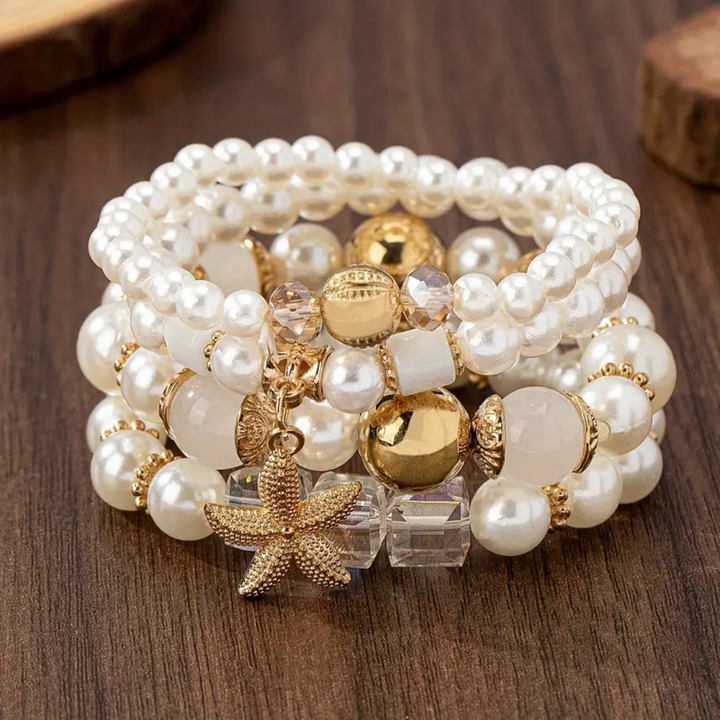 Golden Pearl Starfish Bracelet Set