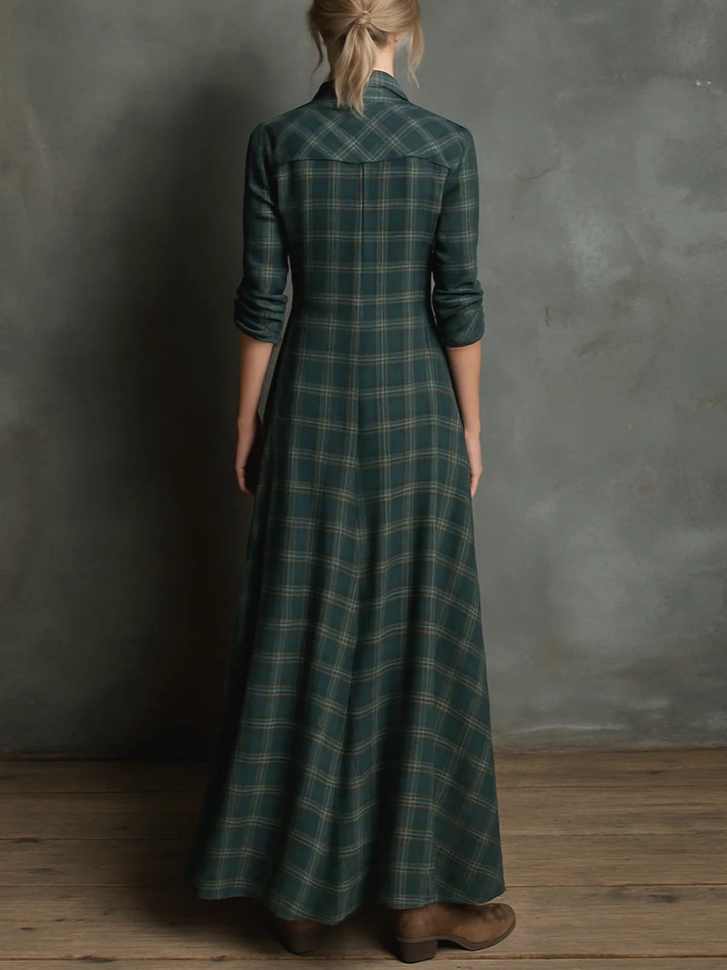Macy - Long green plaid dress