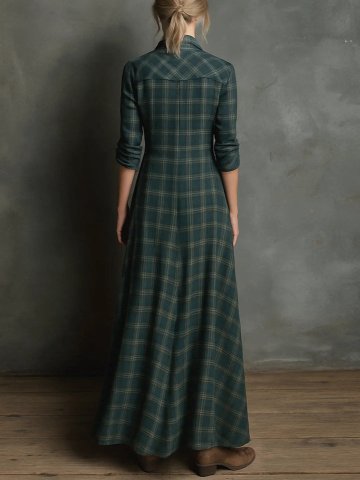 Macy - Long green plaid dress