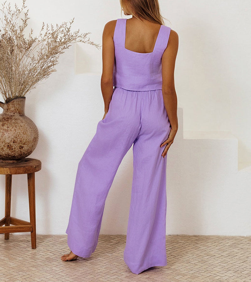 Milena - Minimalist Top and Wide-Leg Pants Set