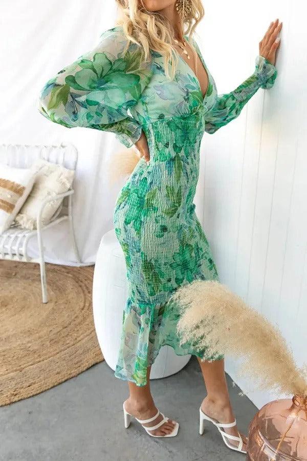 Taisie - Floral Ruffle Midi Dress