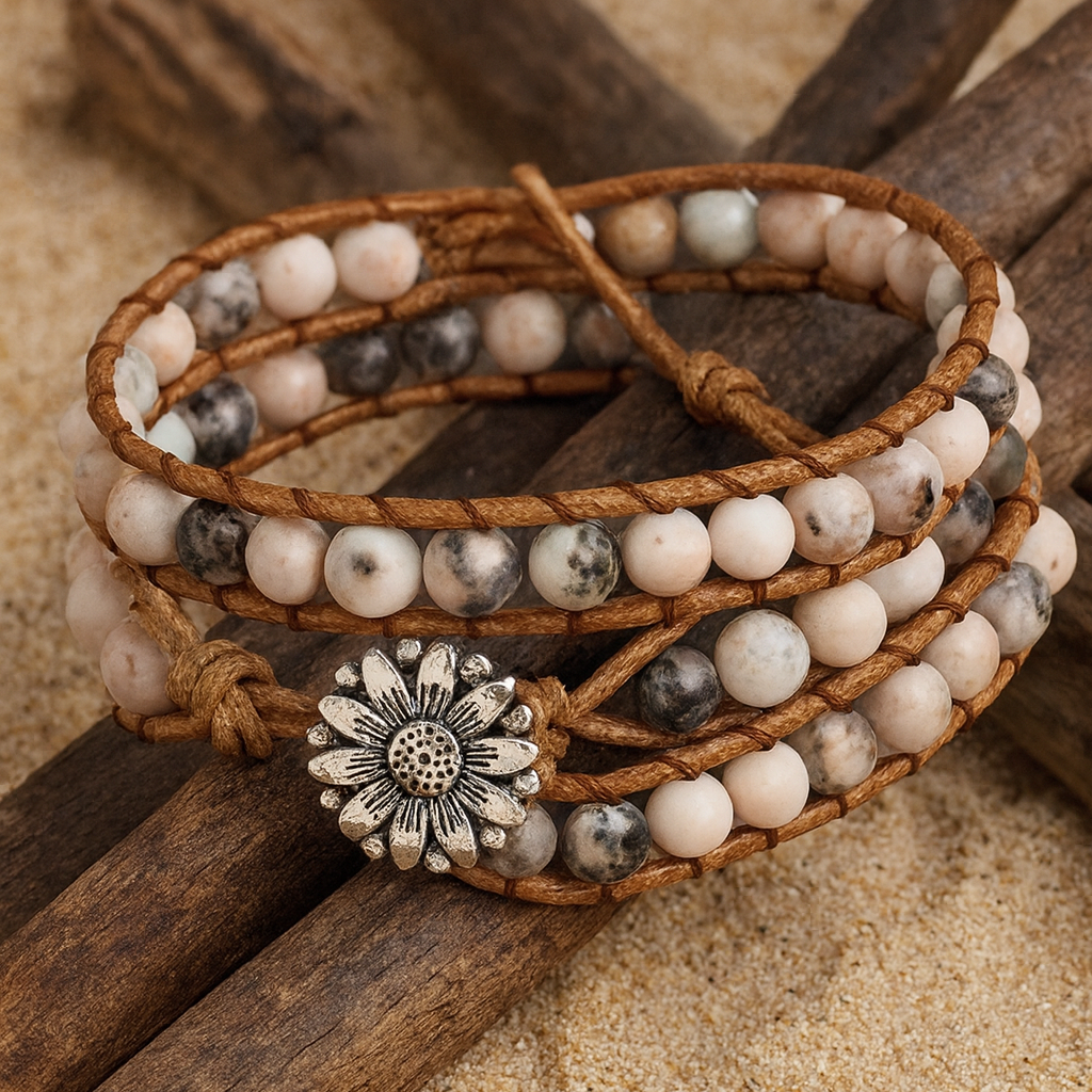 Blooming Soul – Rodonite Flower Wrap Bracelet
